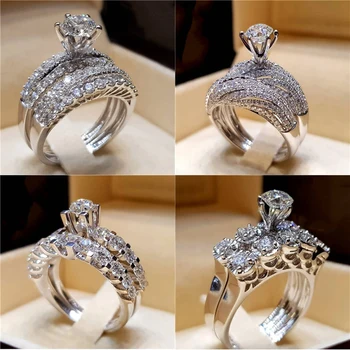 

Modyle 2019 New Fashion Rings Set Elegant Jewelry for Women White Filled Wedding Engagement Ring Dropshipping