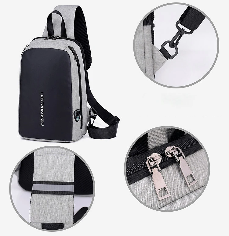 DINGXINYIZU Crossbody сумки Для мужчин зарядка через usb груди пакет Повседневное человек Курьерские сумки Водонепроницаемый Один плечевой ремень