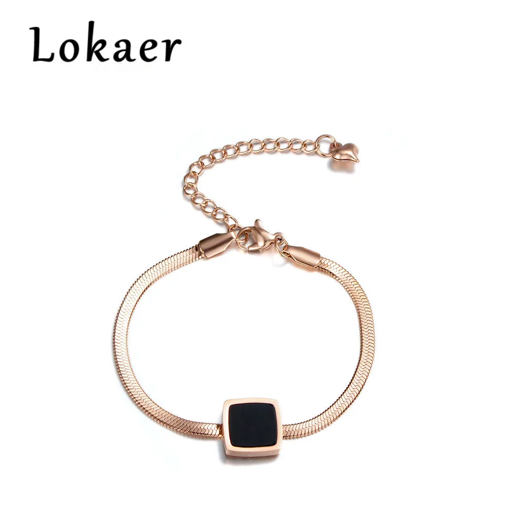 Lokaer, Классический квадратный черный корпус, цепочка и звенья, браслеты, ювелирные изделия, титановая сталь, браслеты с подвесками для женщин, B18001