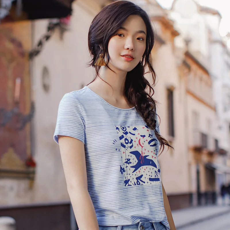 Женская футболка с коротким рукавом INMAN эластичная хлопковая рукавом|t-shirt women|short