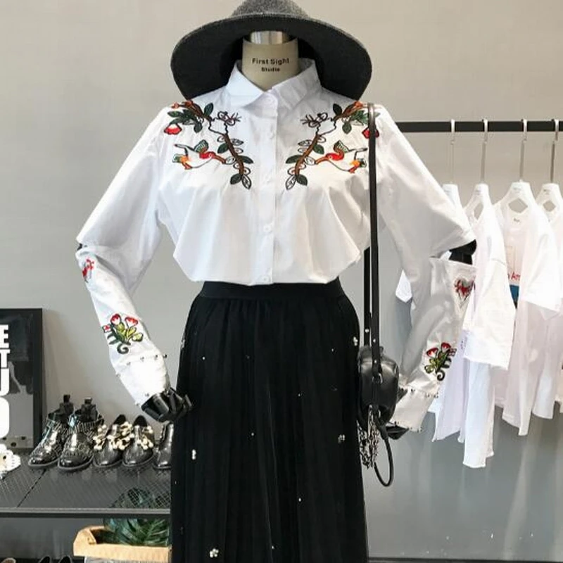 Новое поступление Chic Дизайн блузки Для женщин Мода Вышивка брод Длинные рукава