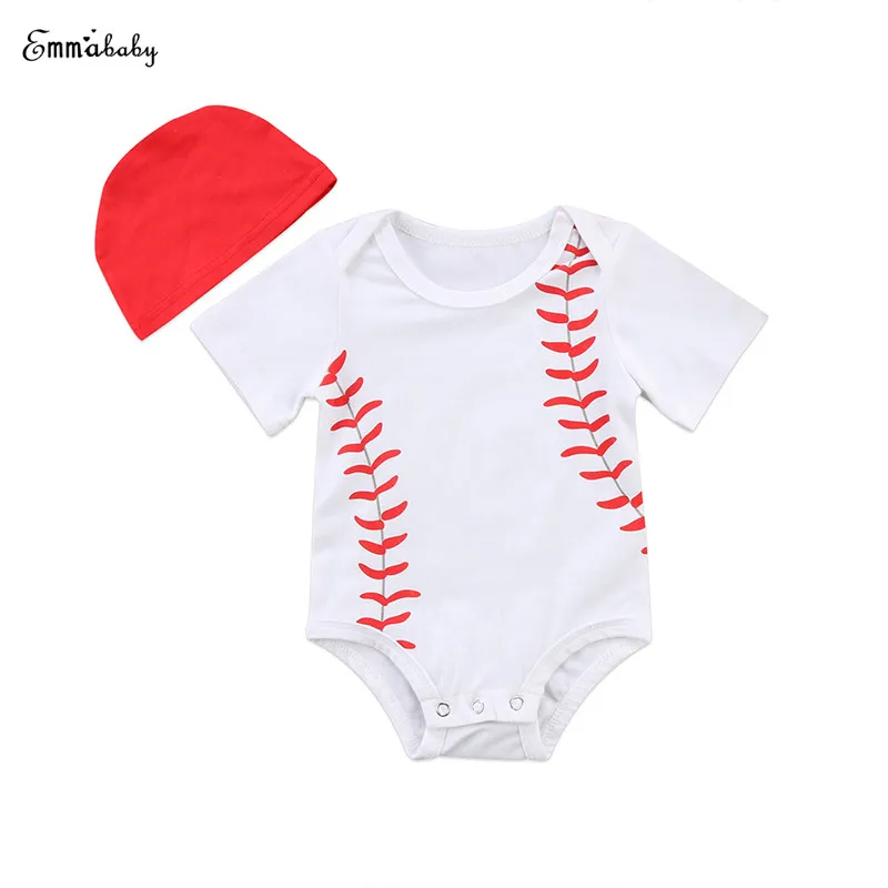 Baseball Newborn Infant Baby Boy Girl Short Sleeve Cotton Romper Jumpsuit Playsuit Hat 2PCS Outfit Clothes | Детская одежда и