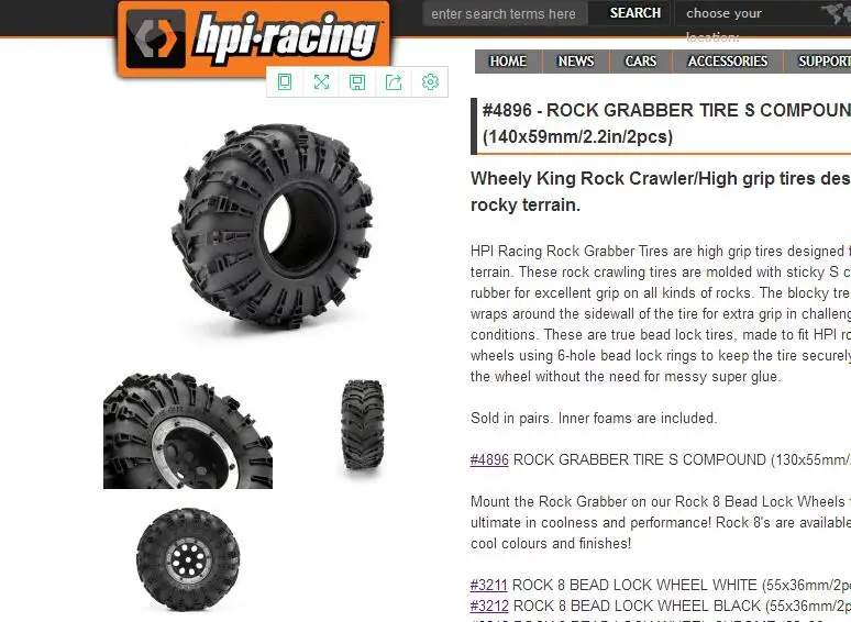 HPI 4896) WheelyKing Rock Grabber шины S соединение 140x59 мм 2," 2 шт Wheely King Rock Crawler/шины с высоким захватом