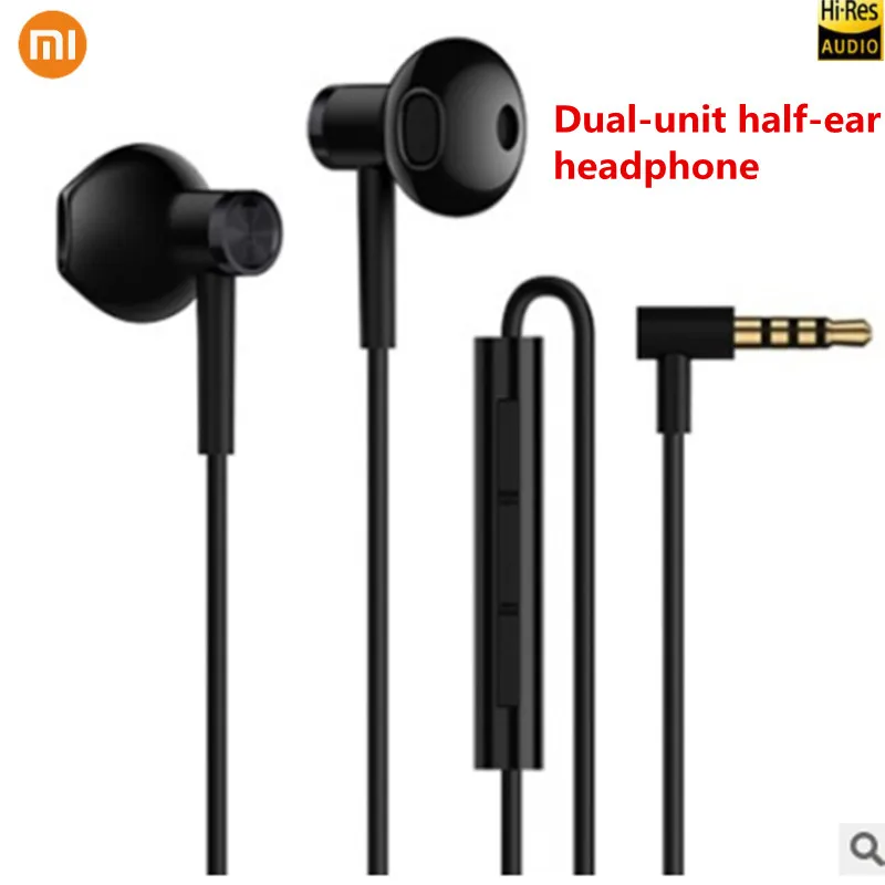 

Original Xiaomi Half In-Ear earphone horn L-Shape Plug MEMS Microphone Wire Control Dual Driver for IOS MI 9 redmi note 4X 5A 6