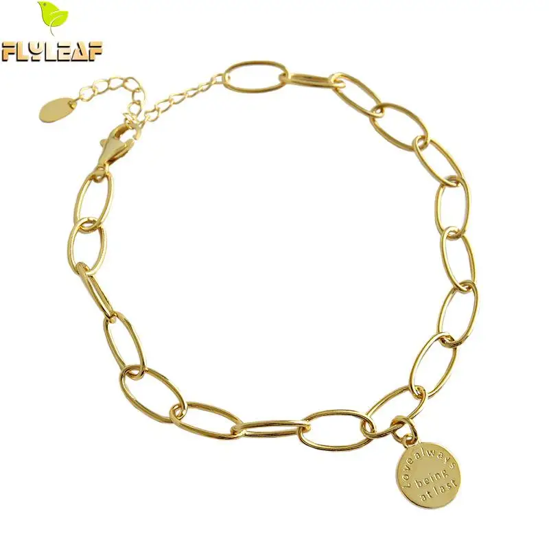 Flyleaf Gold Geometric Chain Letter Round Tag 925 Sterling Silver Anklets For Women cute Girl Ankle Leg Fine Jewelry Enkelbandje Flyleaf Gold Geometric Chain Letter Round Tag 925 Sterling Silver Anklets For Women cute Girl Ankle Leg Fine Jewelry Enkelbandje