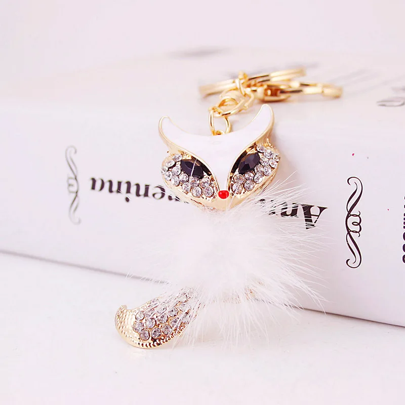 

Creative Cute Crystal Rhinestone Fur Fox Pendant Keychain Key ring Gift for Women