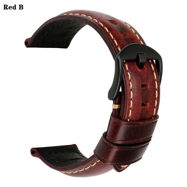MAIKES Watch Strap Bracelet Watch Accessories 20mm 22mm 24mm Vintage Cow Leather Watch Band For Panerai Fossil Watchband Red B