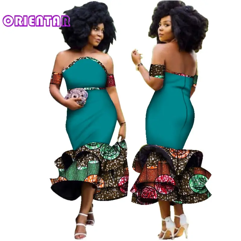 Fashion African Clothes for Women Strapless Fashion Ankara Dresses African Print Ruffle Mermaid Dress for Evening Party WY2923 african robe