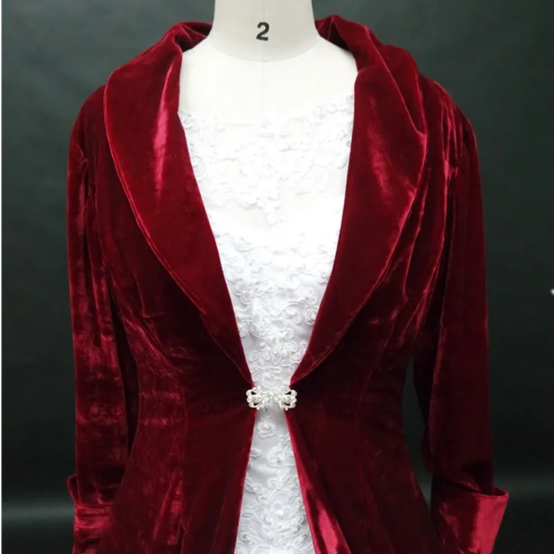 Рождественские бордовые красные бархатные Свадебные плащи с длинными рукавами с v-образным вырезом Зимние Свадебные накидки/пальто/куртки/накидки