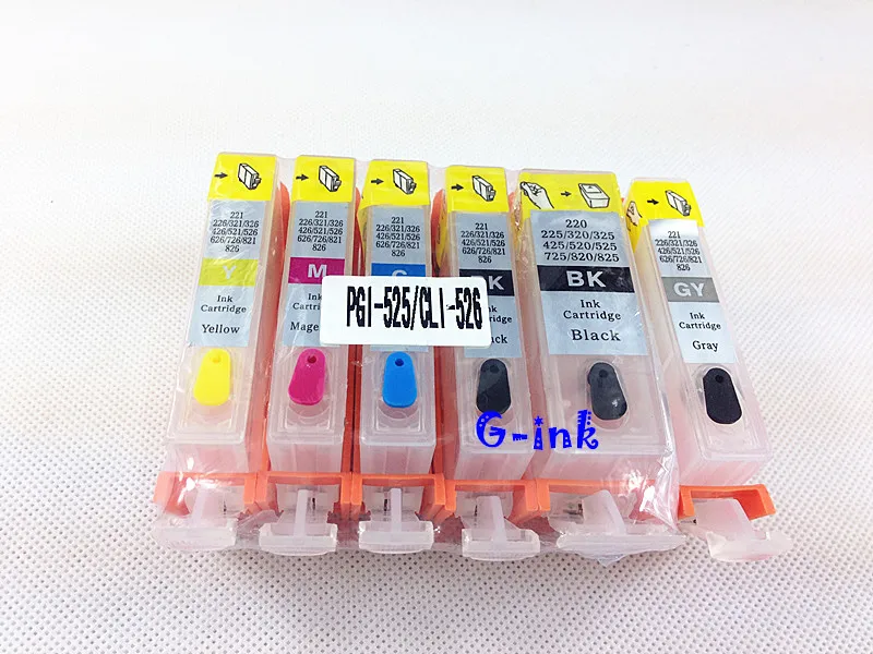 6 colors Wholesale PGI 125 refill empty ink cartridge for Canon PIXMA MG6110 MG6210 MG8110