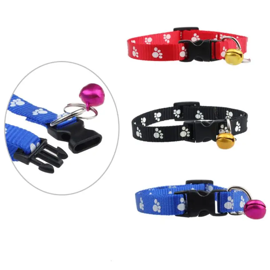 New Bell Lovely Adjustable Nylon Footprints Collar Dog Puppy Pet