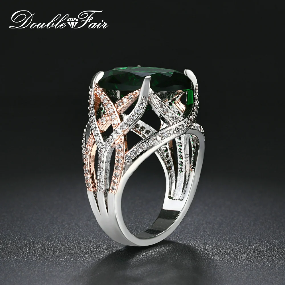 

Double Fair Stylish Desgin Big Ring Inlaid Big Oval Green Crystal Stone Rings For Women Silver Color Wedding Jewelry DFYG048