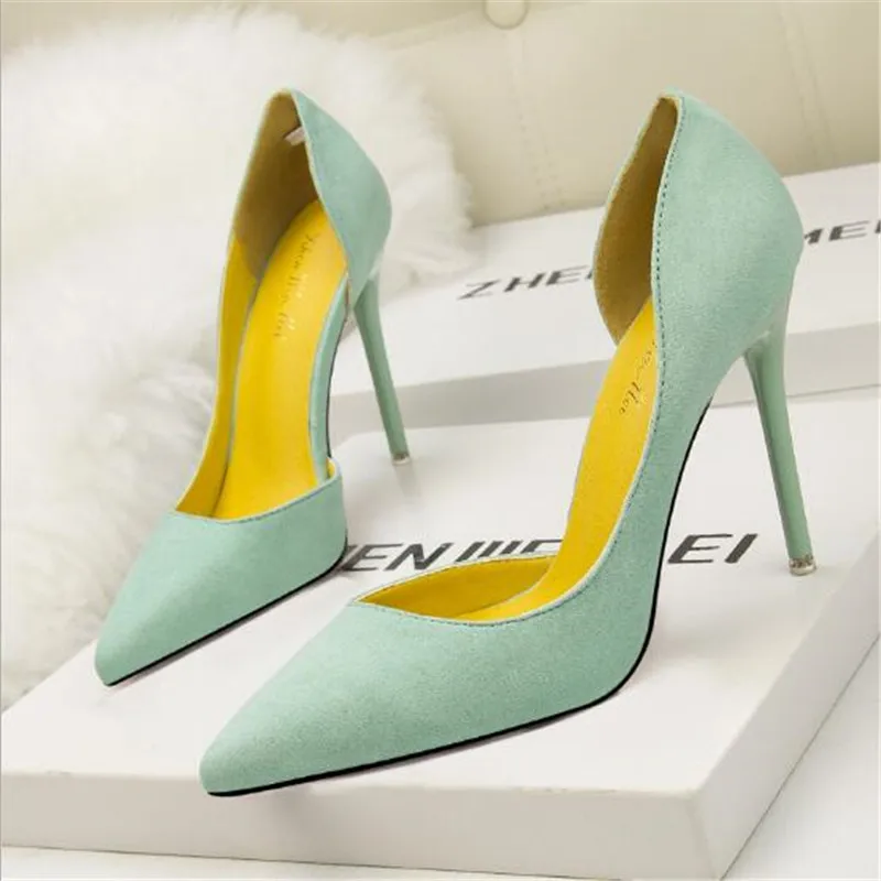 Женские туфли лодочки с вырезами флоковые Вечерние на высоком тонком каблуке 11