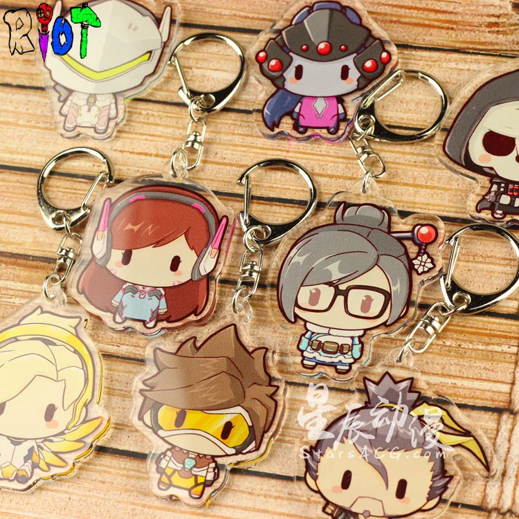 5Pcs/Lot Overwatch Keychain Hero Model DVA Hanzo Mercy Tracer Acrylic