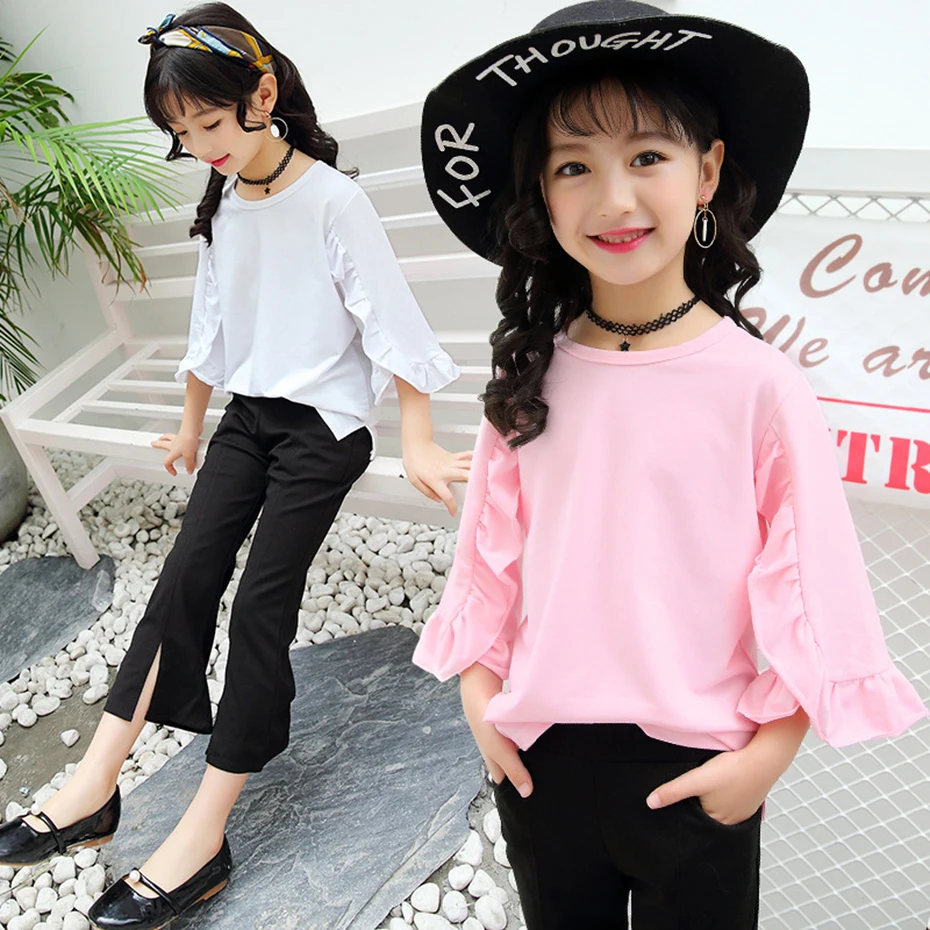 Spring Girls Clothes Suit Casual Clothing Set For Teens Solid Children's Clothes 6 8 12 Years Summer 2 Pcs Costume For Girls