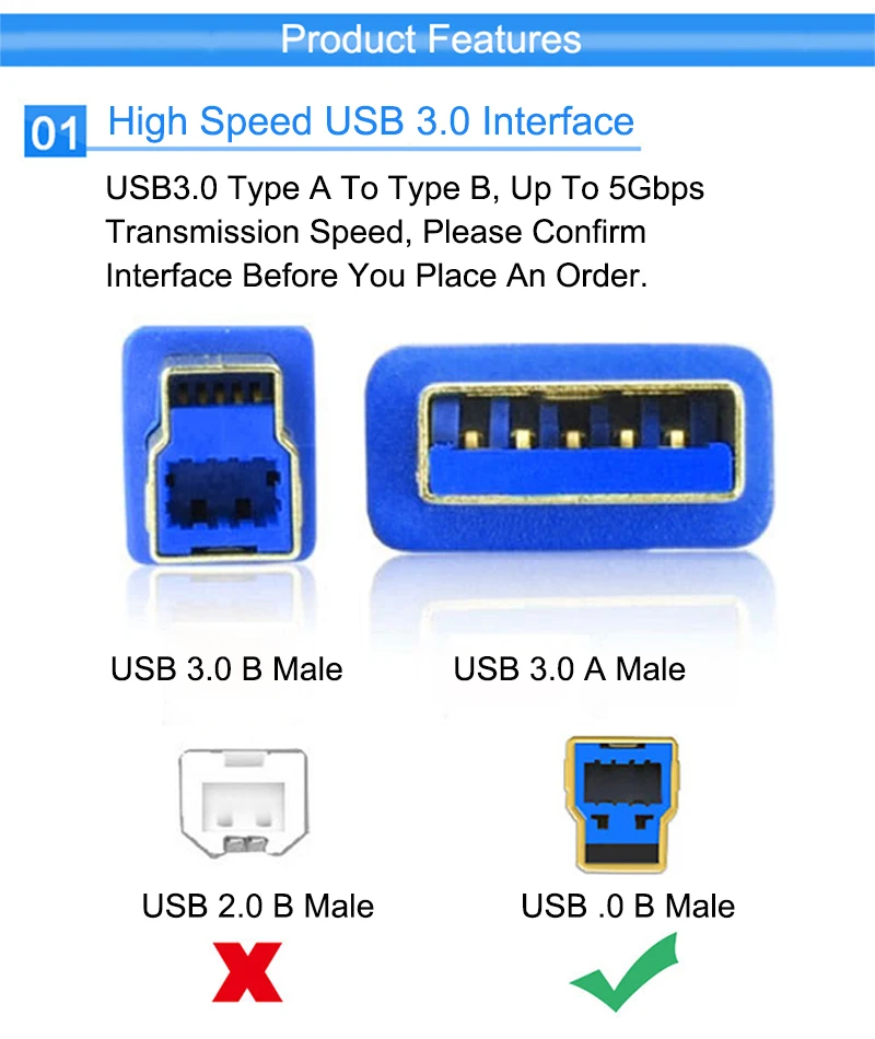 USB 3,0 кабель для принтера тип A штекер B Мужской Сканер USB3.0 высокоскоростной шнур для печати данных для HDD цифровой камеры веб-камеры принтера