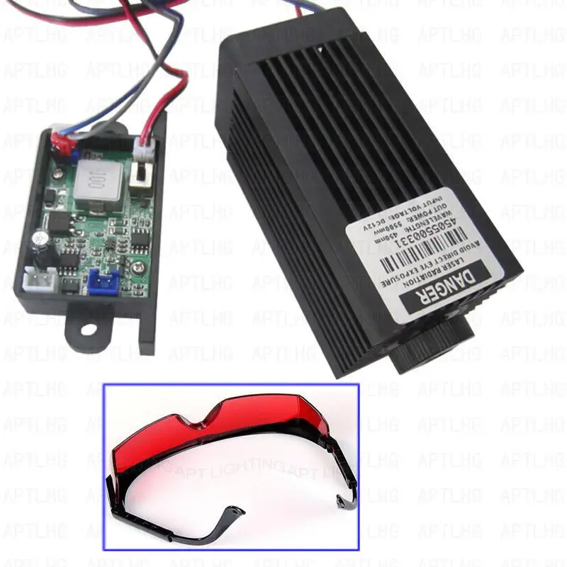 

5.5w high power 445NM focusing blue laser module laser engraving and cutting TTL/PWM module 5500mw laser tube head+googles