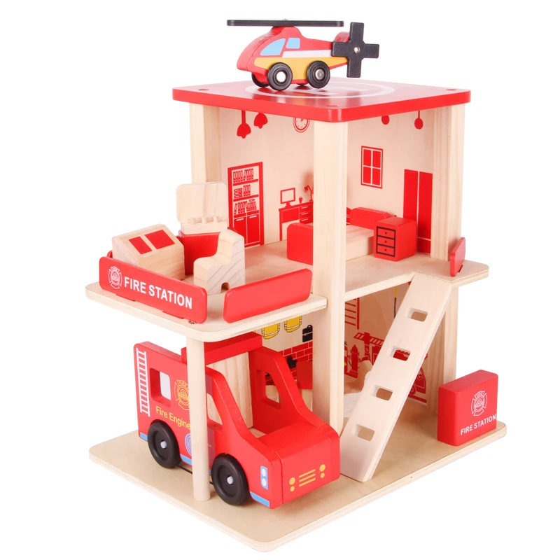 fire station wooden toy set