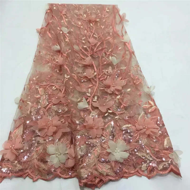 

New design 3d flower fabric with beads 2018 new design beaded Lace Fabric with sequins High Quality African Lace Fabric F1194