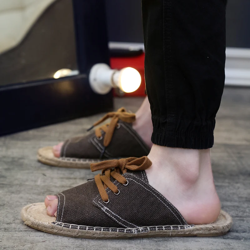 

Hot Sale New Men's Summer Slippers Flats Breathable Linen Casual Sandals Trend Fashion Non-slip Flip Flops Outdoor Shoes