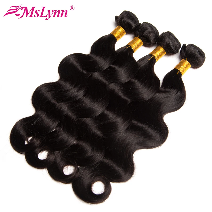 Body Wave Bundles Peruvian Hair Bundles Human Hair Bundles 1/4/3 Bundle Deals Mslynn Non Remy Hair Weave Extension Natural Black