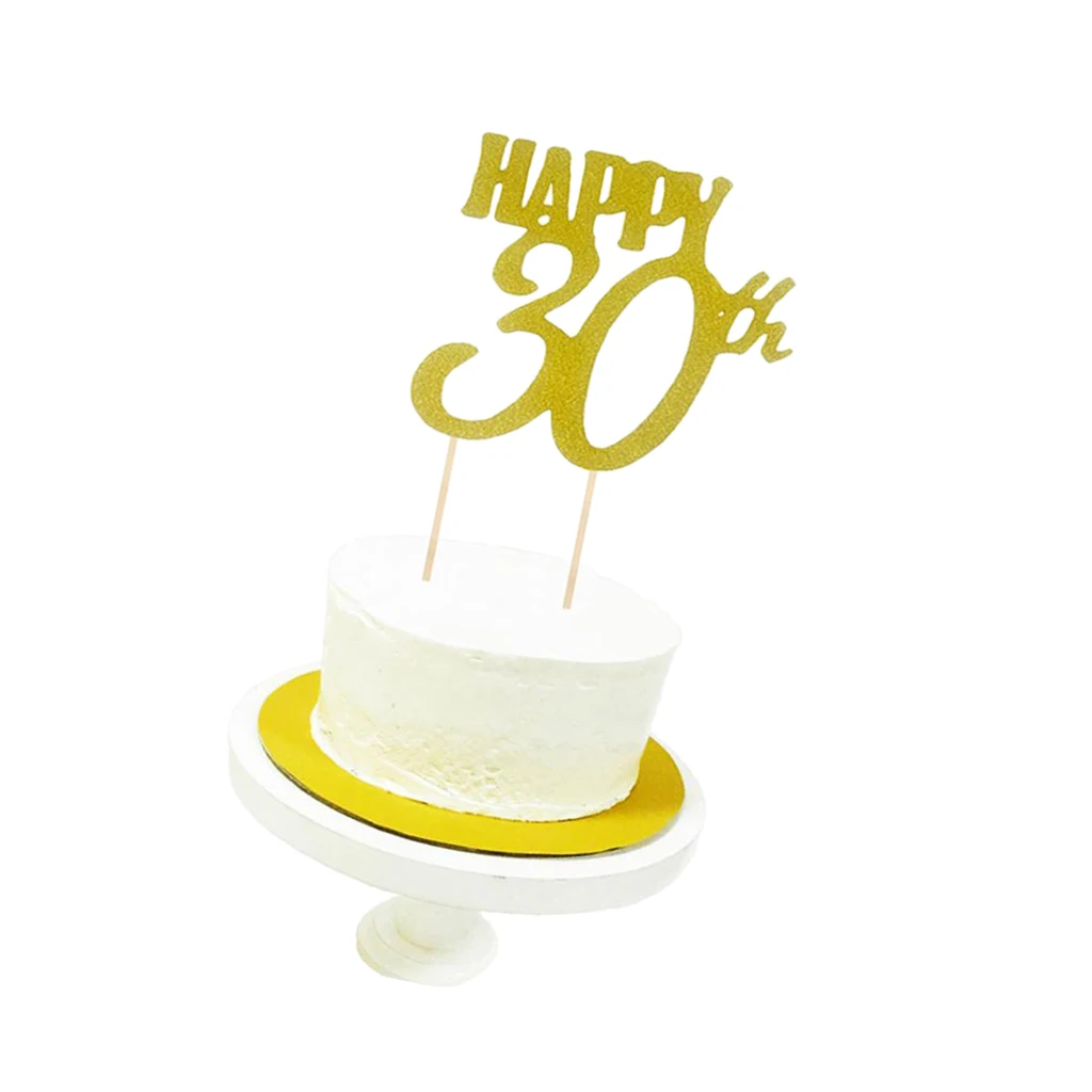 Golden Glitter Happy Birthday Cake Topper 10th 20th 30th 40th 50th 60th 70th 80th 