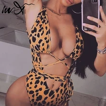 In-X Leopard print swimsuit one piece High cut brazilian bikini Push up swimwear women monokini Bandage bathing suit Swim