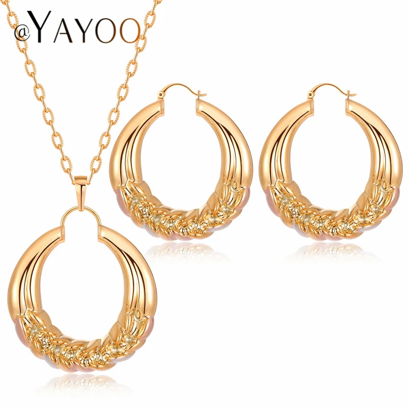

AYAYOO Luxury Dubai Jewelry Sets Big Gold Color Women Jewelry Set For Wedding Bridal Earrings Necklace Set Fashion Jewellery