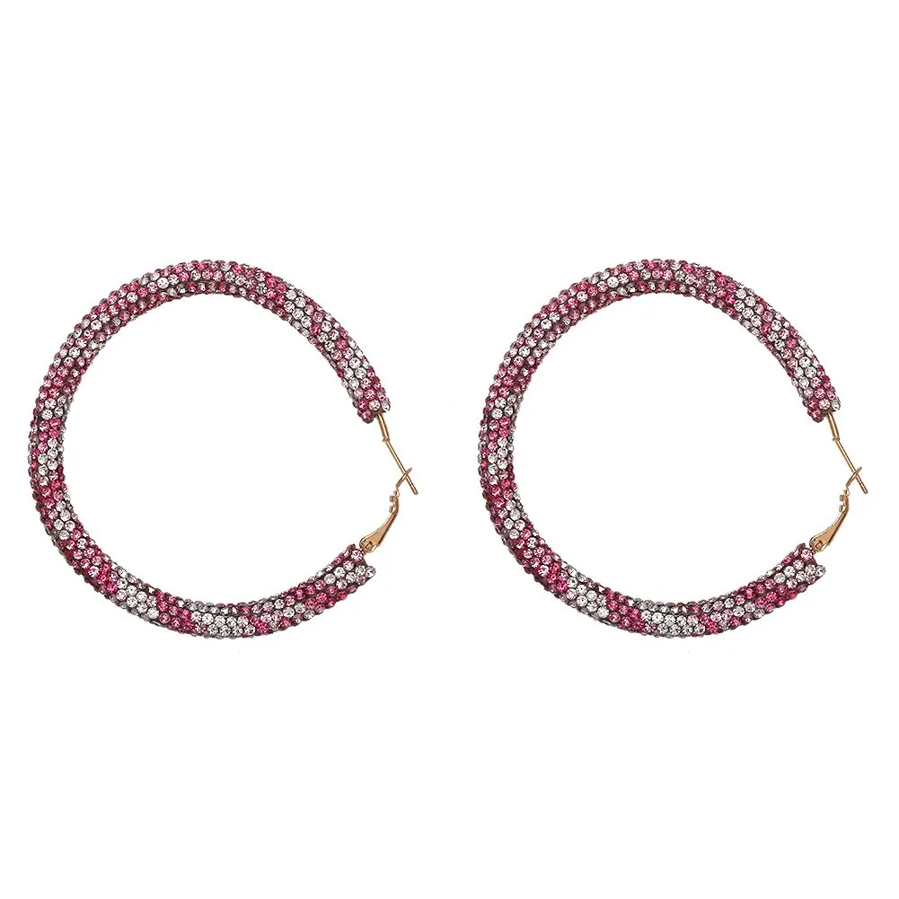 

Rhinestone Simple Statement Large Circle Crystal Hoop Earrings Women Gold Color Metal Round Plated Hoop Earrings