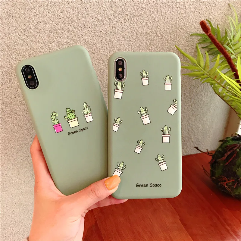 

For iphone 8 Case fashion pot culture cactus Soft Silicon Case Cover for IPhone 7 6 6S 8 Plus X XR XS MAX Silicone case Capa