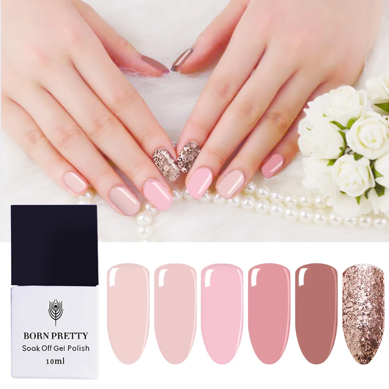 

BORN PRETTY 6 Bottles Nail UV Gel Set 10ml Pink Sequins Glitter Gel UV LED Gel Soak Off Shining Manicure Art UV Gel Polish