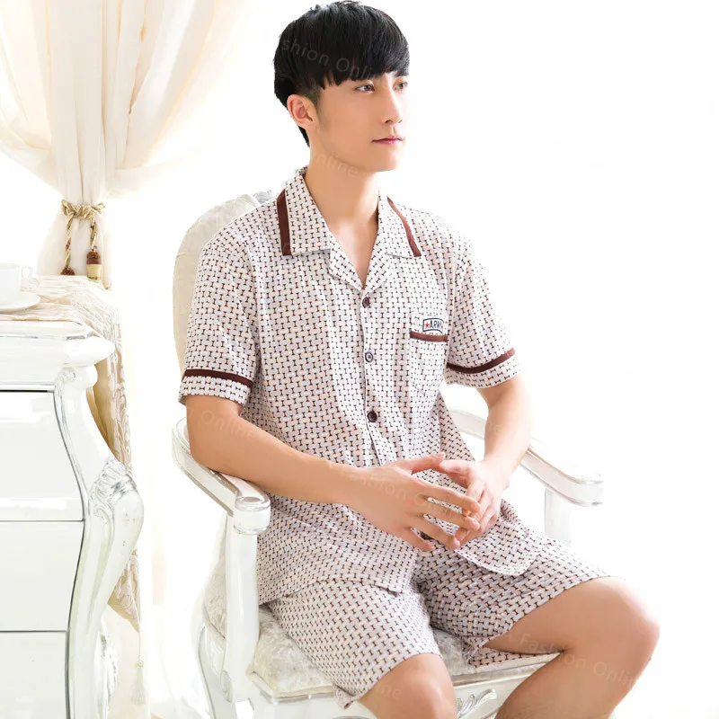 New Arrival Summer Mens Pajamas Shorts Sleeved Pajama Sets Cotton