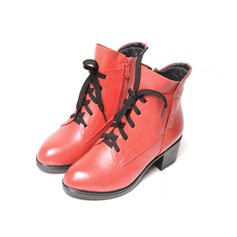 

High Heels Women Winter Boots Genuine Leather Ankle Boot Shoes Womens Round Toe Hoof Heels Booties Shoe 5056