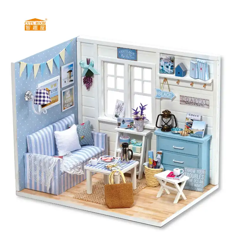 Cute Room New Miniature Wooden Doll House With Dust Cover Diy