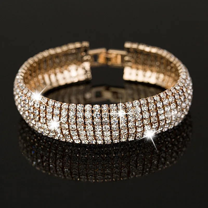 YFJEWE заводская цена золотистого и серебристого цвета классический кристалл проложить ссылку браслет модное ювелирное изделие, полностью из стразов женщин B011 - Окраска металла: gold