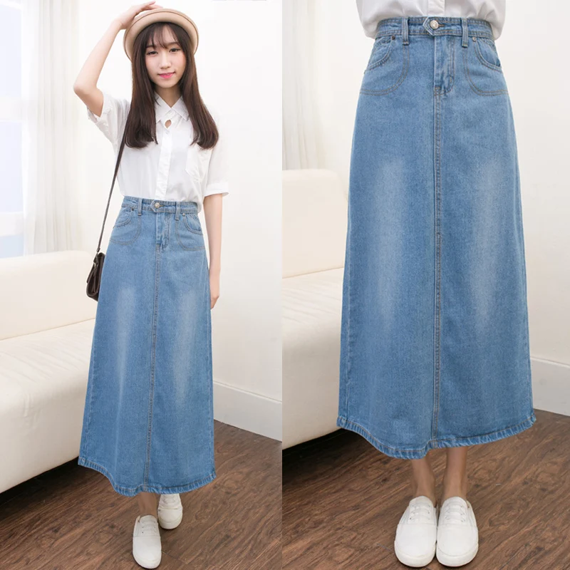 Women Denim Long Skirts Plus Size Denim Skirts High Waist Jeans ...