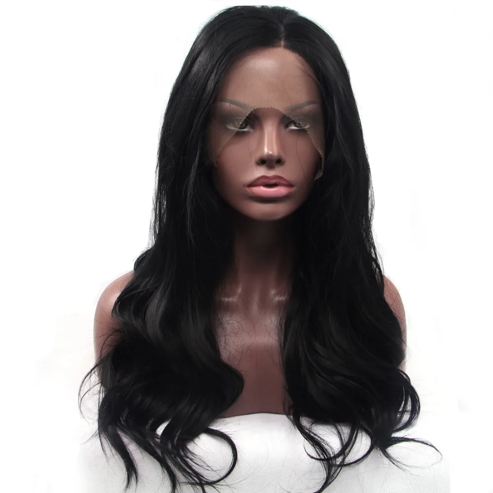 

BESTUNG Fashion Natural Black Long Curly Lace Front Wig Soft Fiber Glueless Synthetic Hair Replacement Wigs for Women