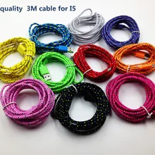 100 шт./лот, 3 м, 10 футов, тканевый Плетеный USB кабель для синхронизации данных и зарядки для Apple iPhone 8, 7, 7 plus, 6, 6 plus, 5, 5S, 8 pin, вязаные нейлоновые шнуры