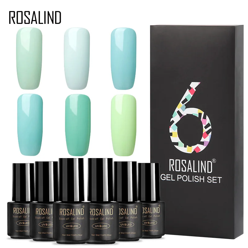 (6 шт./лот) ROSALIND 7 мл Гель лак для ногтей Vernis Полупостоянный чистый цветной UV