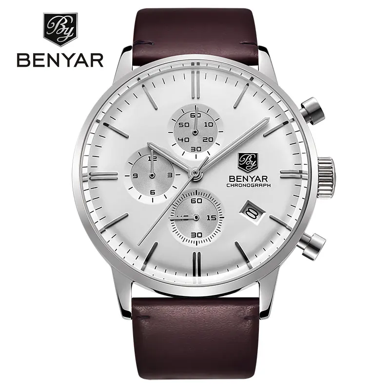 

BENYAR Classical Simple Men's Watch Trend Waterproof Leather Quartz Watch Fashion Sports Military Chronograph Relogio Masculino