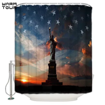 

WARMTOUR Shower Curtain Statue Of Liberty American Independence Day Waterproof Shower Curtain Bathroom Decor