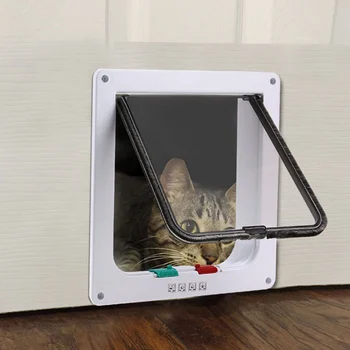 

4 Way Lockable Dog Cat Kitten Door Security Flap Door ABS Plastic S/M/L Animal Small Pet Cat Dog Gate Door Pet Supplies