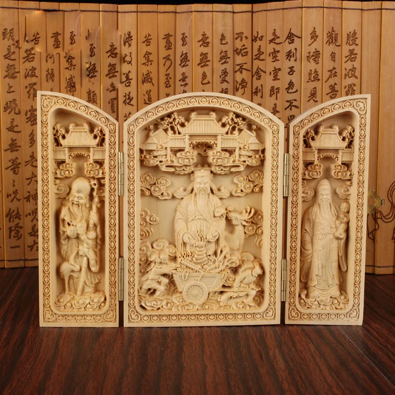 Прямая поставка, китайская резная шкатулка с Буддой, резьбой, авалокитесвара, три коробки, украшение автомобиля, домашний интерьер, Будда, деревянные поделки