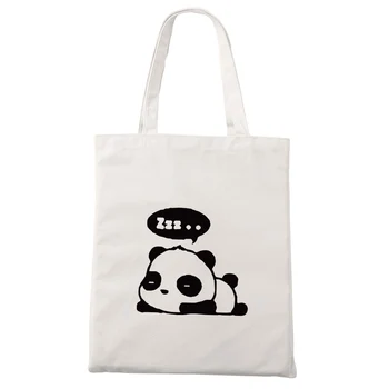 

Cute Panda Canvas Bag Kawaii Animal Fashion Shopping Travel Large Reusable Tote Bags Men Women