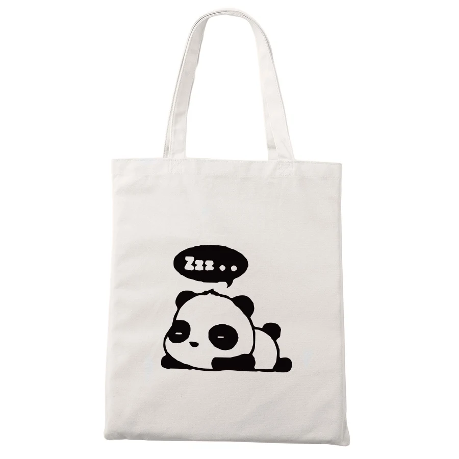 Cute Panda Canvas Bag Kawaii Anime Fashion Shopping Travel Large Reusable Tote Bags Men Women