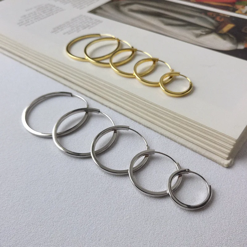 Золотой/Серебряный цвет 925 пробы серебряные серьги-кольца покрытые золотом для женщин и мужчин круглые серьги ювелирные кольца
