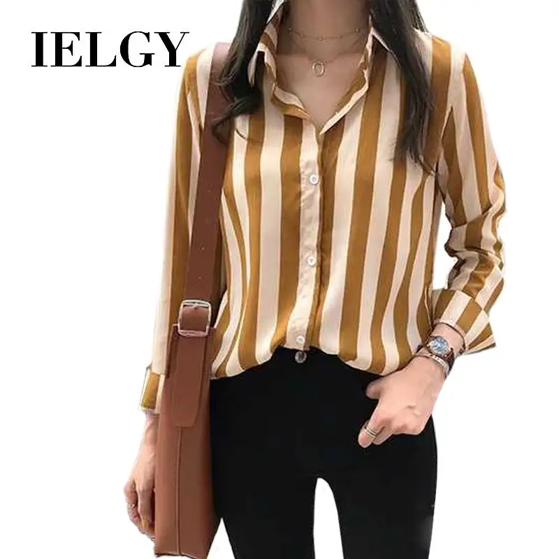 

IELGY Spring and autumn new loose thin striped shirt women's shirt Korean version of the long-sleeved large size shirt shirt