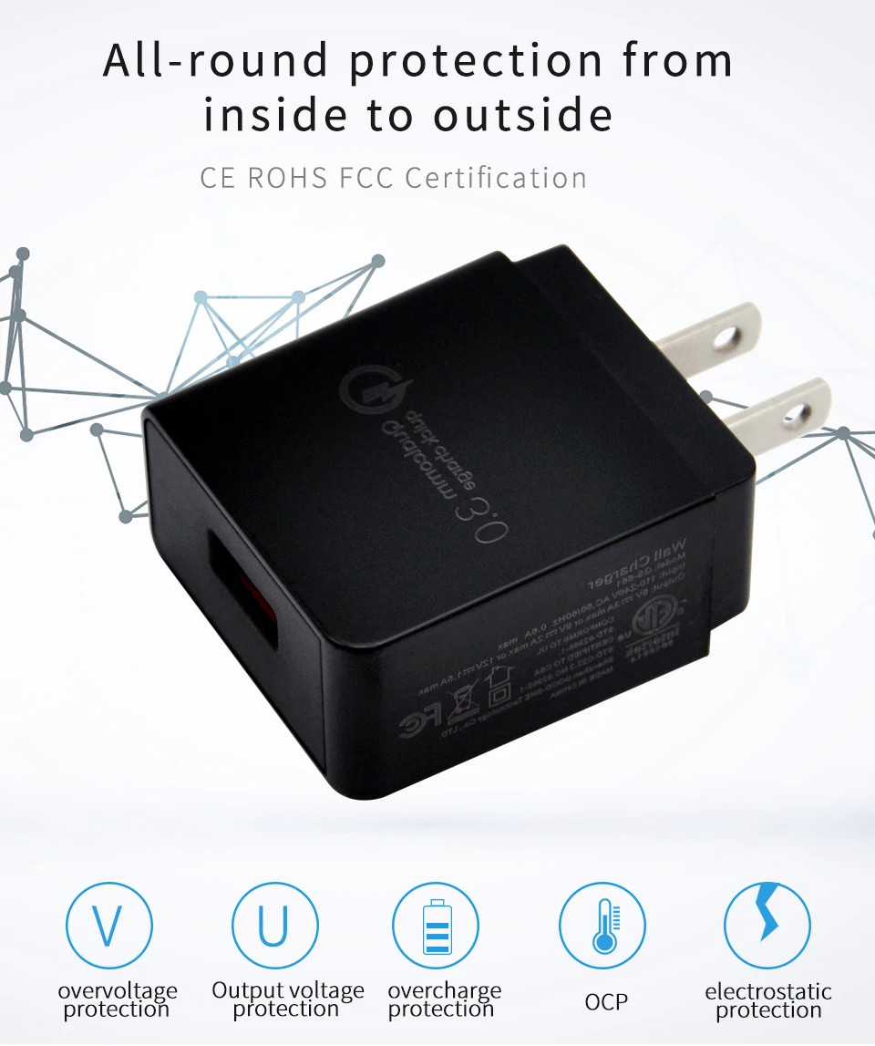 18W Quick Charge 3.0 USB Charger US Plug Wall Mobile Phone Charger Charger Adapter for iPhone Samsung Xiaomi Huawei (8)