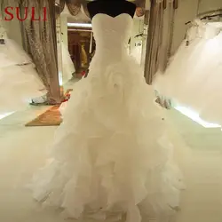 SL-7070 Лидер продаж реальное изображение органзы милое платье для невесты оборками Винтаж свадебное платье плюс размеры