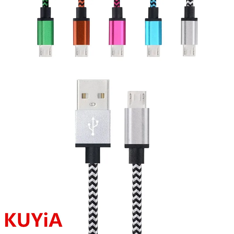 العالمي مضفر سلك مايكرو usb كبل المزامنة النايلون المنسوجة شاحن حبال لسامسونج هواوي xiaomi ، 1 قطع
